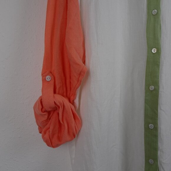 Rip Curl Button Up Top Women's Size L White Colorblock Long Sleeve Beach CoverUp - Picture 4 of 10